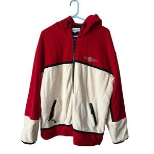 Vintage Club Med Fleece Jacket Hoodie Long Sleeve Red & Beige Large Zip Up